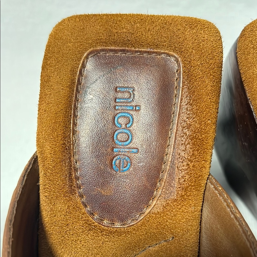 Nicole Sheila Brown Leather Wooden Clog Women's Size 8 Studded Boho Chunky Heel - Picture 15 of 15
